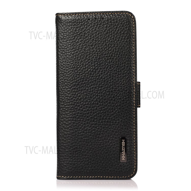 KHAZNEH Litchi Texture RFID Blocking Anti-theft Stand Wallet Case Magnetic Genuine Leather Folio Cover for Motorola Edge 20 - Black-2