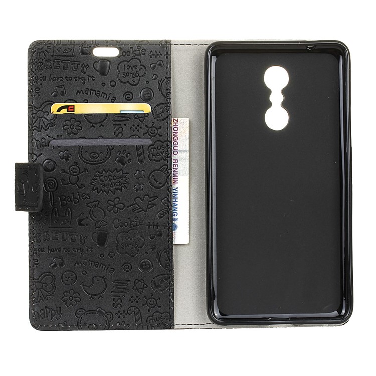 Cartoon Graffiti Leather Wallet Stand Case for Lenovo K6 Note - Black-3