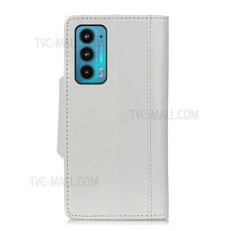 Standing Feature PU Leather Wallet Magnetic Folio Flip Phone Cover for Motorola Edge 20 - White-3