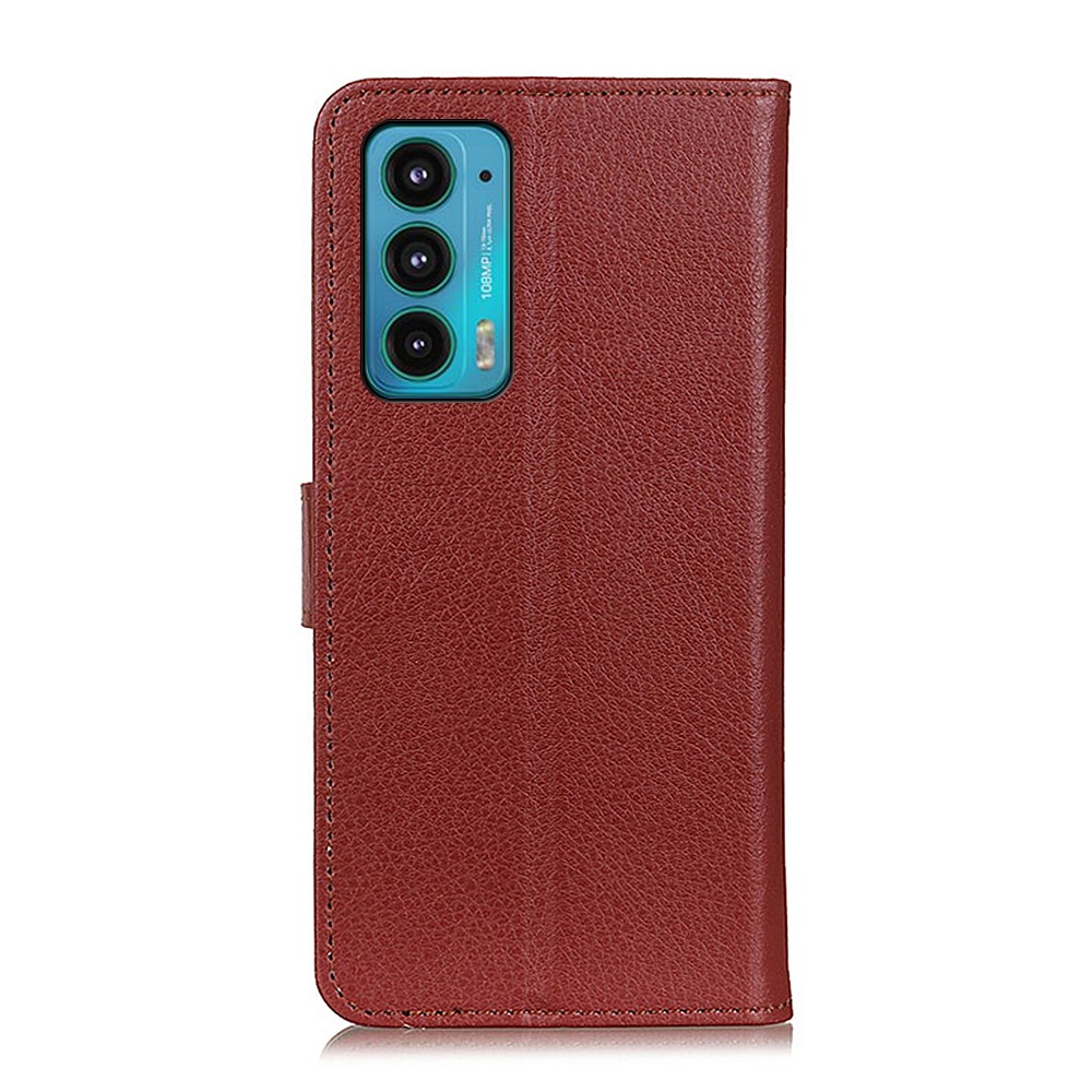 Full Protection Litchi Texture PU Leather Wallet Flip Magnetic Phone Cover for Motorola Edge 20 - Brown-3