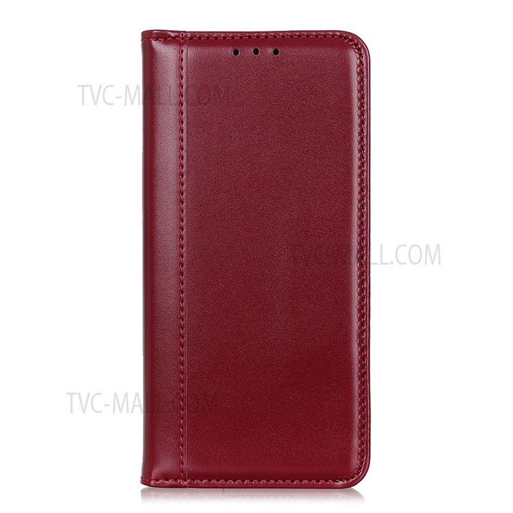Viewing Stand Split Leather Wallet Flip Case Auto Closing Magnetic Shockproof Phone Cover for Motorola Edge 20 - Wine Red-2