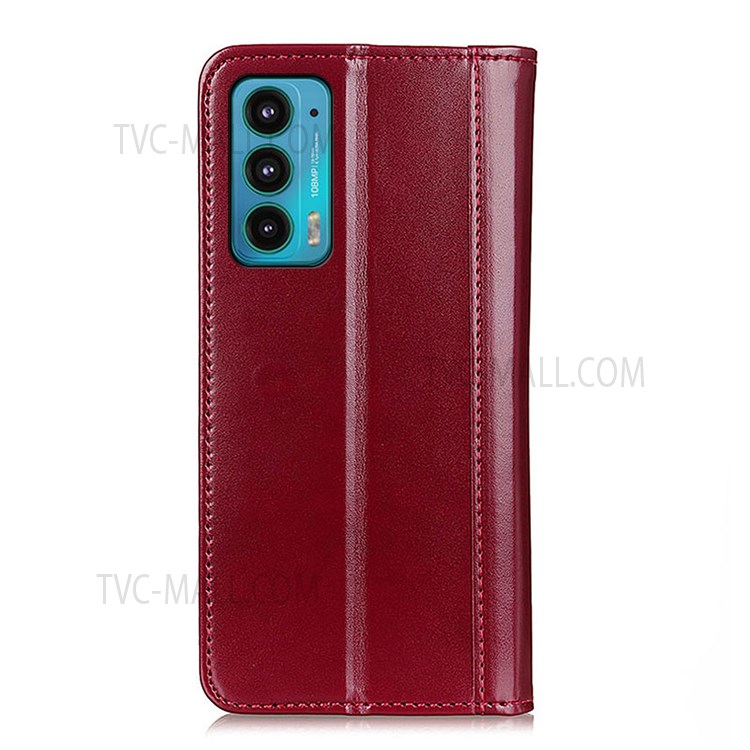 Viewing Stand Split Leather Wallet Flip Case Auto Closing Magnetic Shockproof Phone Cover for Motorola Edge 20 - Wine Red-3