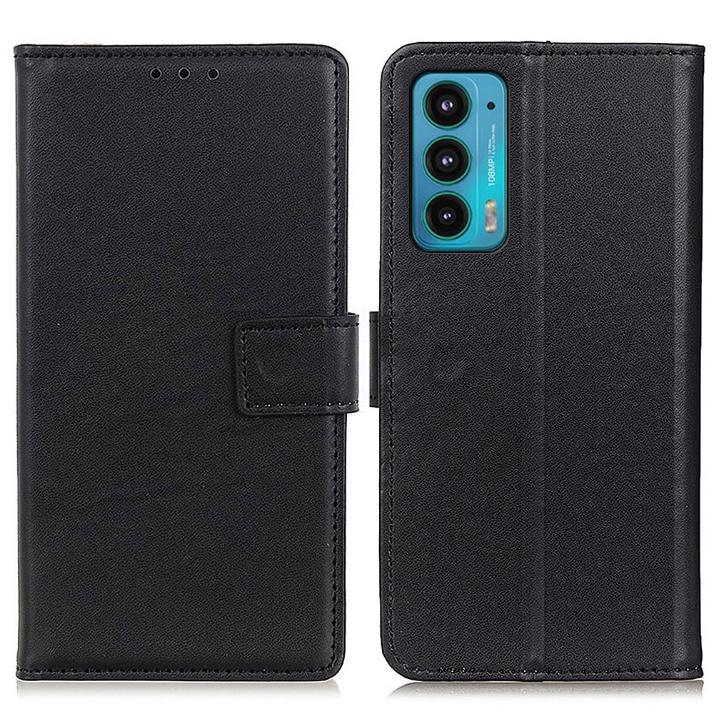 Stand Function PU Leather Wallet Flip Folio Magnetic Phone Case for Motorola Edge 20 - Black-1