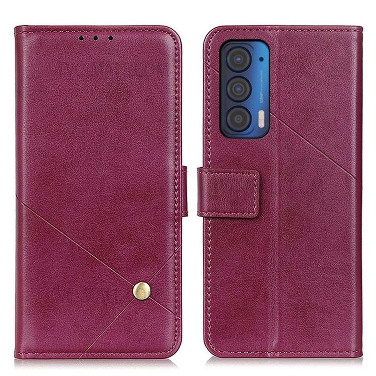 Anti-Scratch PU Leather Wallet Stand Flip Magnetic Phone Cover for Motorola Edge 20 - Red-1