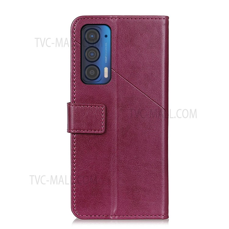 Anti-Scratch PU Leather Wallet Stand Flip Magnetic Phone Cover for Motorola Edge 20 - Red-3