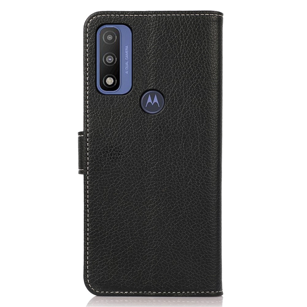 Litchi Texture Full Protection PU Leather Stand Phone Wallet Case Cover for Motorola G Pure - Black-3