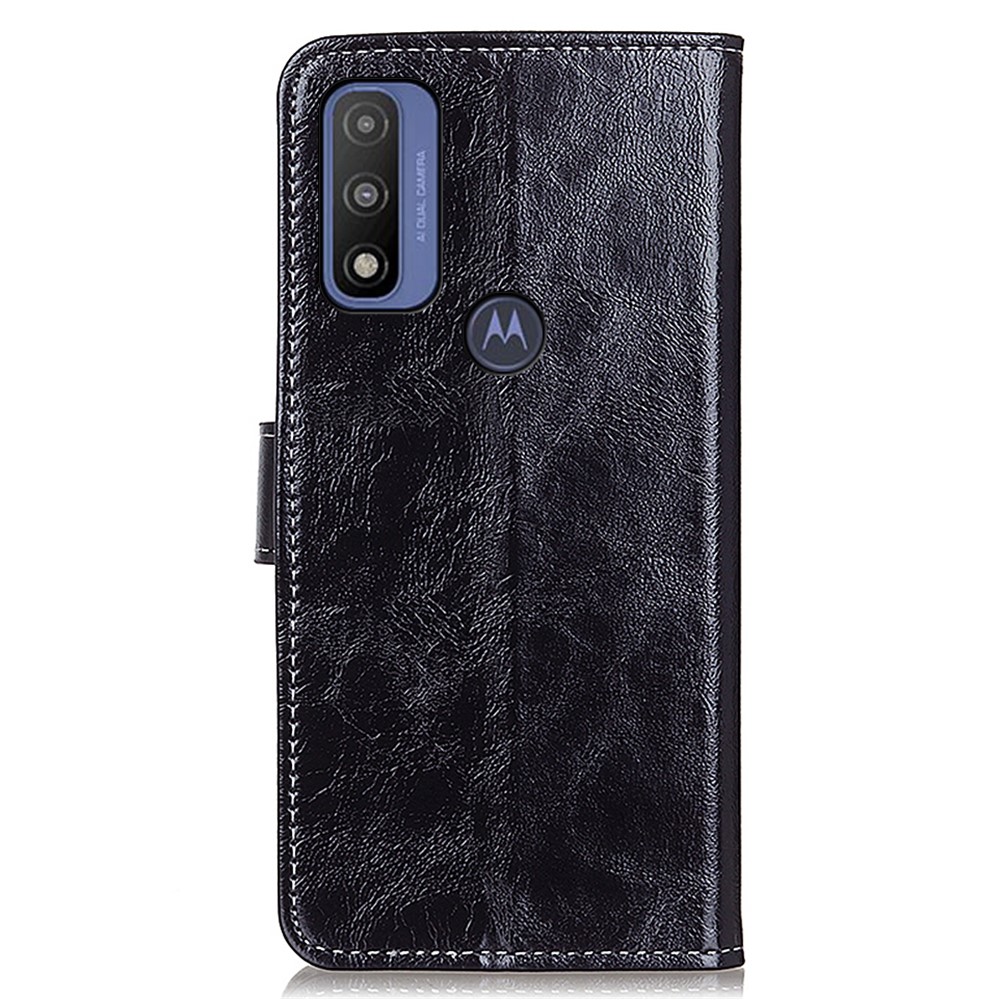 Vintage Style Crazy Horse Texture Wallet Stand PU Leather Case Phone Shell for Motorola G Pure - Black-3