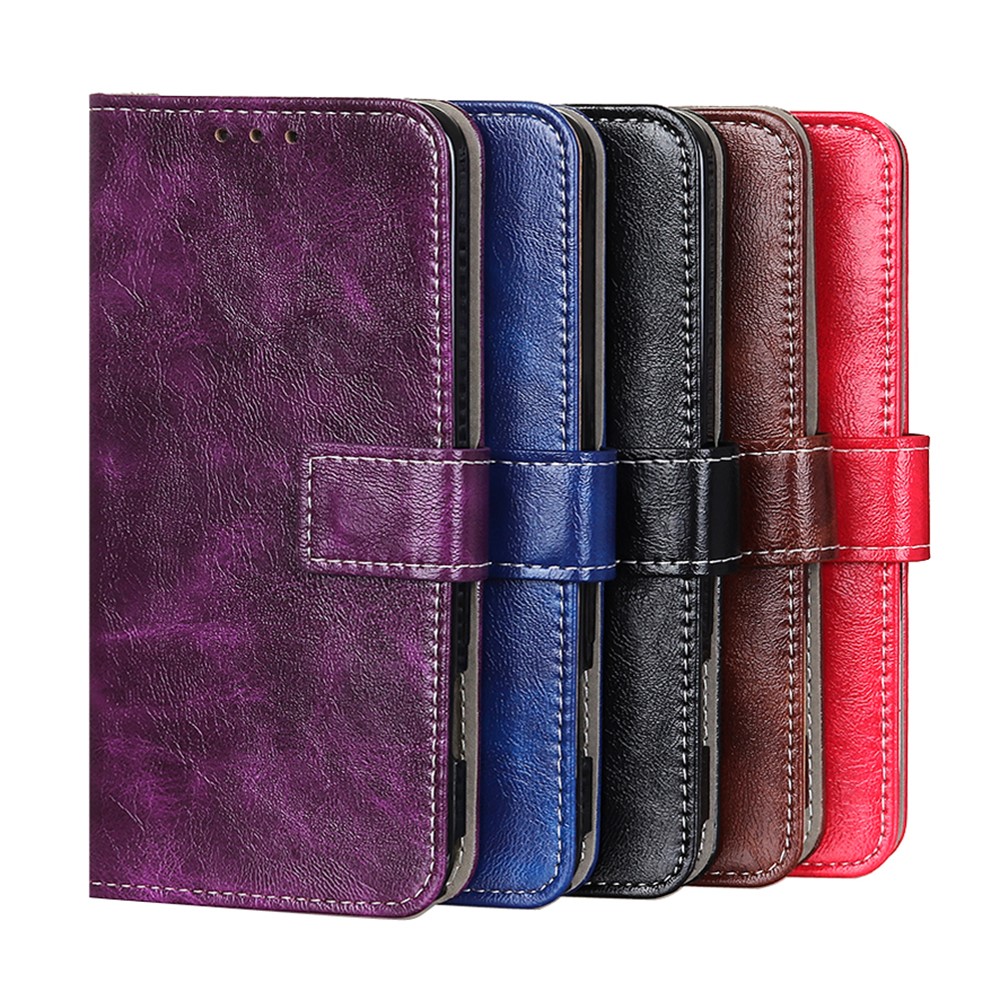 Vintage Style Crazy Horse Texture Wallet Stand PU Leather Case Phone Shell for Motorola G Pure - Black-9
