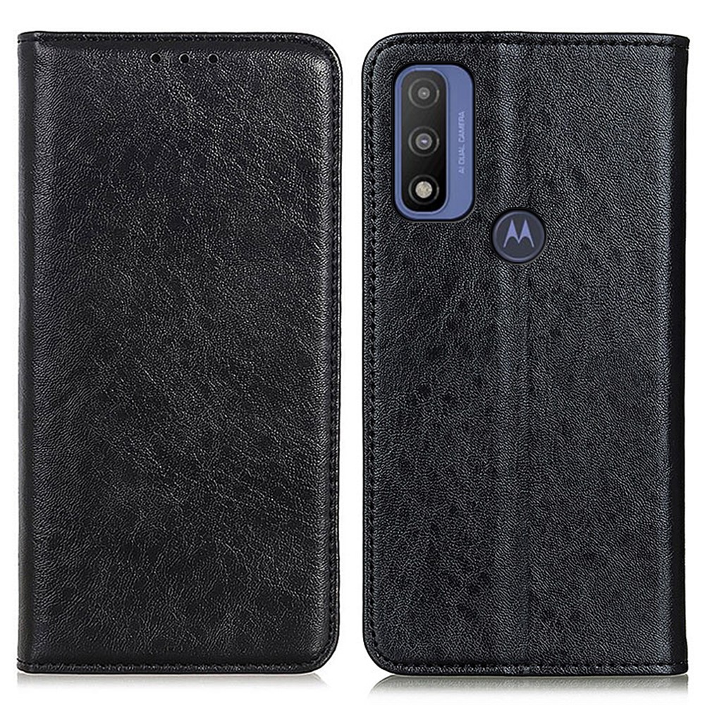 Auto-absorbed Magnetic Closure Crazy Horse Texture Leather Phone Stand Cover Case for Motorola G Pure - Black-1