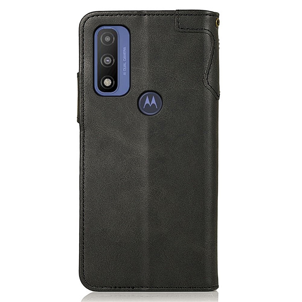 KHAZNEH Scratch-resistant PU Leather Wallet Stand Design Phone Case Cover with Wrist Strap for Motorola G Pure - Black-3
