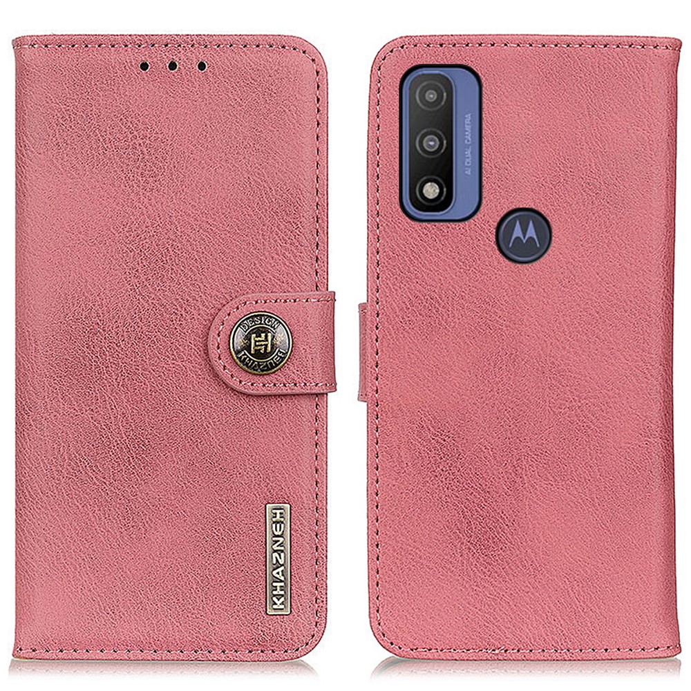 KHAZNEH Wallet Stand Design Leather Protective Phone Case Cover for Motorola G Pure - Pink-1