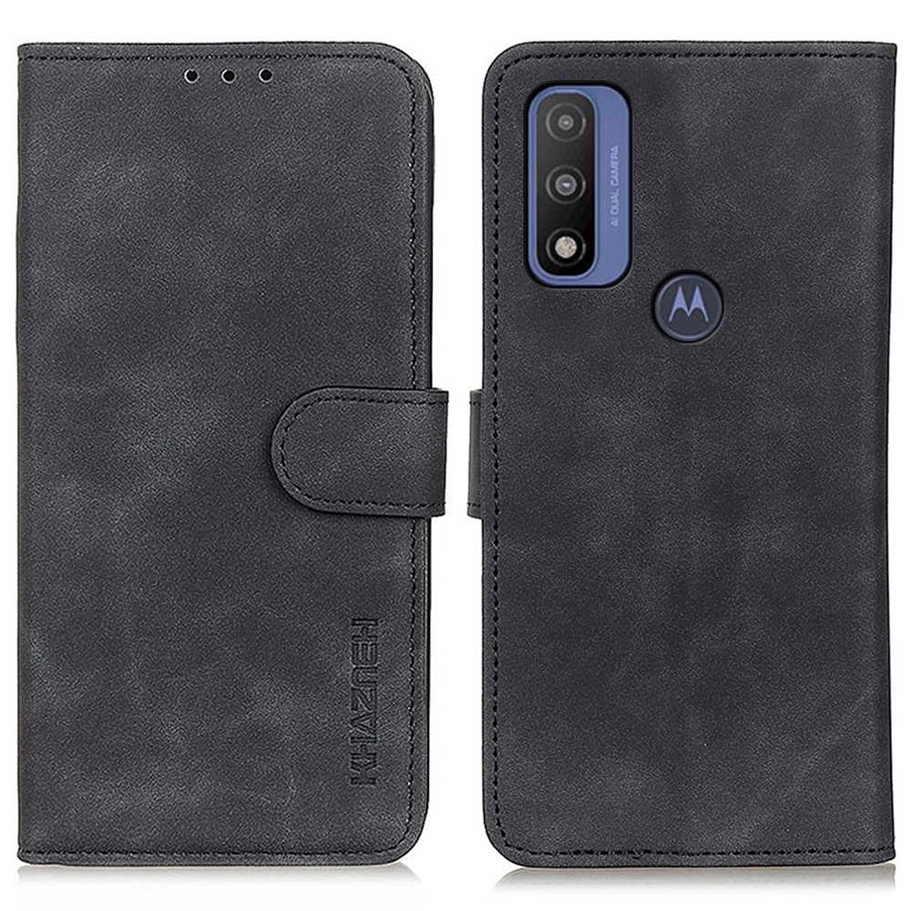 KHAZNEH Vintage Style Full Protection PU Leather Phone Stand Wallet Cover Case for Motorola G Pure - Black-1