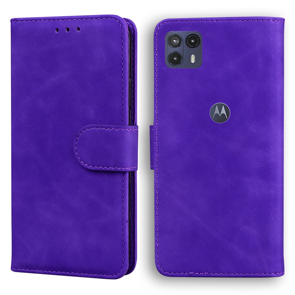 Wallet Stand Design Full Coverage Solid Color Scratch-Resistant Leather Phone Protective Shell for Motorola Moto G50 5G - Purple-1