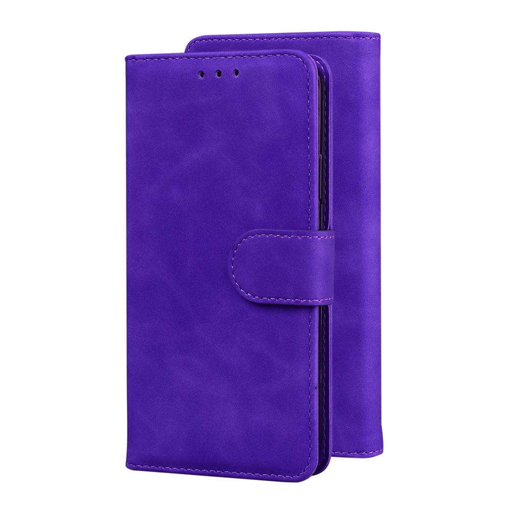 Wallet Stand Design Full Coverage Solid Color Scratch-Resistant Leather Phone Protective Shell for Motorola Moto G50 5G - Purple-6