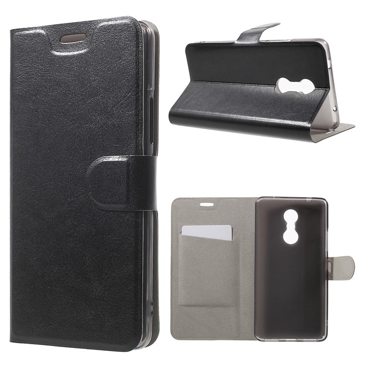 Crazy Horse Card Holder Leather Case for Lenovo K6 Note Built-in Steel Sheet - Black-1