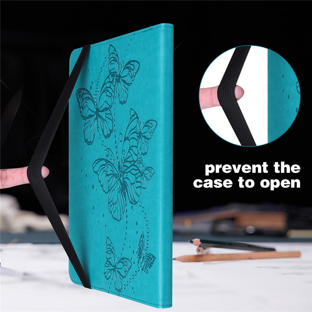 Butterfly Pattern Imprinting Soft PU Leather Stand Cover with Card Slots and Elastic Band for Lenovo Tab M10 TB-X605F/TB-X505L/TB-X505F/TB-X605L / Tab P10 TB-X705F/TB-X705L - Blue-9