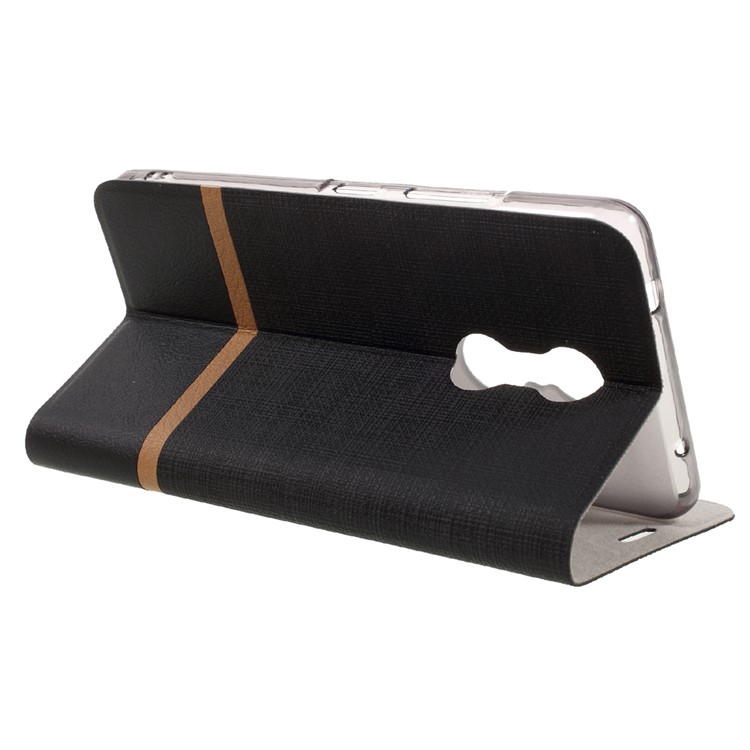 Cross Texture Leather Card Holder Case for Lenovo K6 Note with Steel Sheet - Black-5