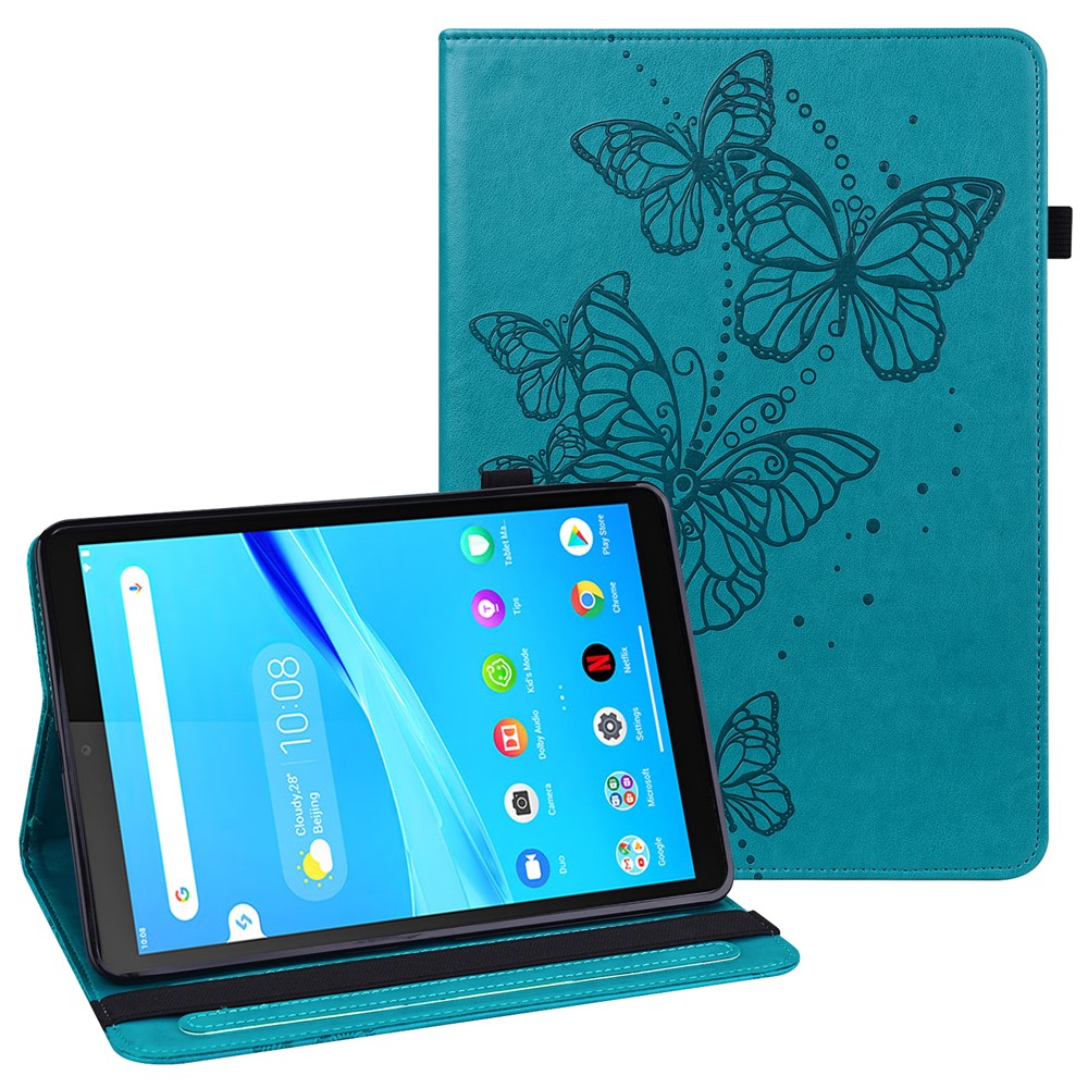 Imprinted Butterfly Pattern PU Leather Folio Stand Case with Card Holders and Elastic Band for Lenovo Tab M10 HD Gen 2 TB-X306X - Blue-1