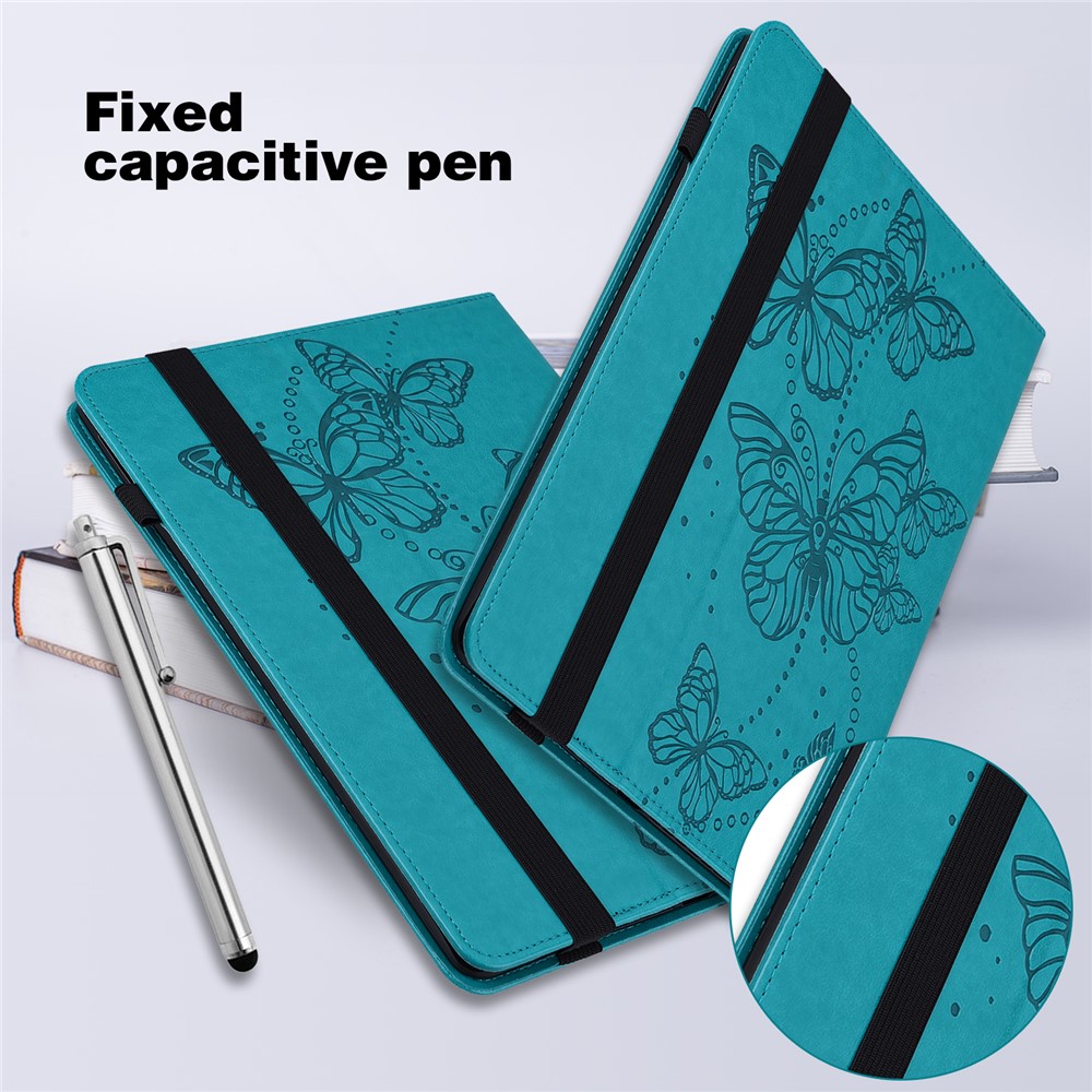 Imprinted Butterfly Pattern PU Leather Folio Stand Case with Card Holders and Elastic Band for Lenovo Tab M10 HD Gen 2 TB-X306X - Blue-8