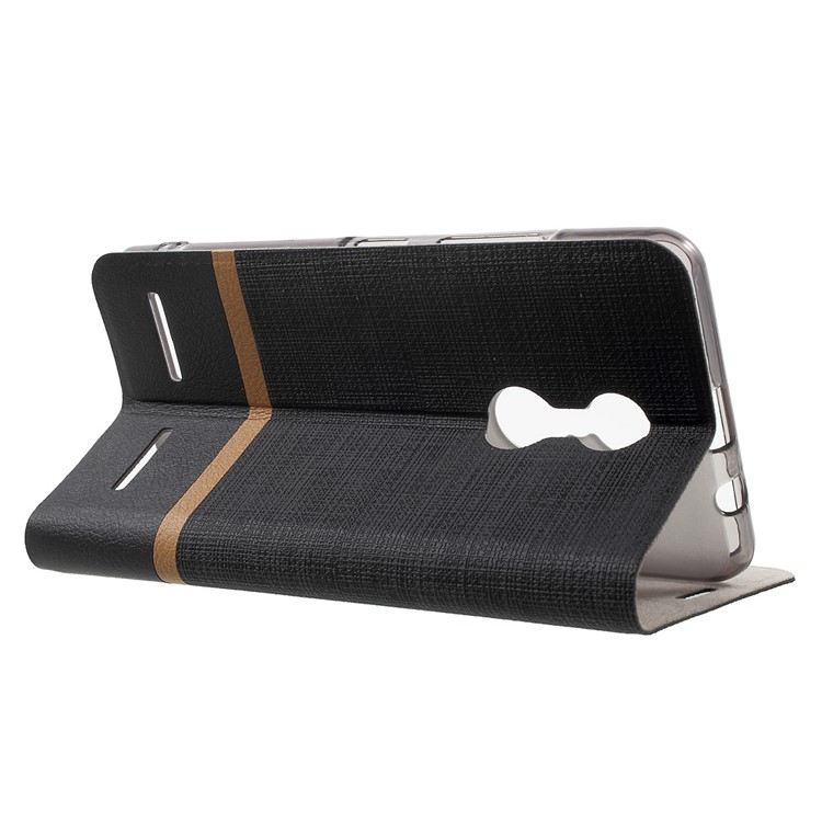 Cross Texture Card Holder Leather Stand Case for Lenovo K6 - Black-3