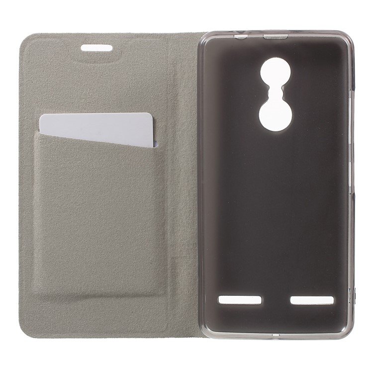 Cross Texture Card Holder Leather Stand Case for Lenovo K6 - Black-4