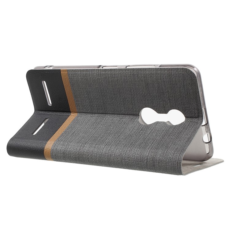 Cross Texture Card Holder Leather Stand Cover for Lenovo K6 - Grey -3