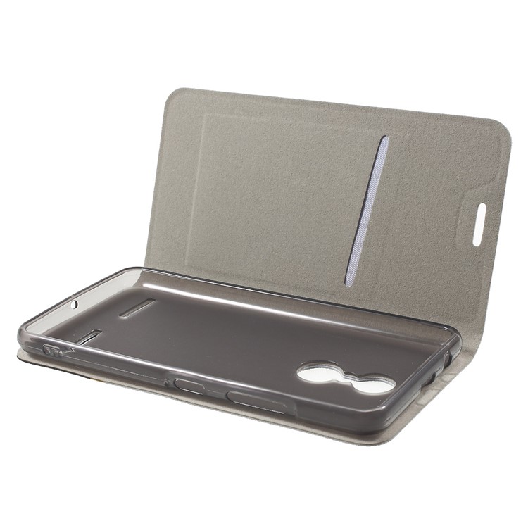 Cross Texture Card Holder Leather Stand Cover for Lenovo K6 - Grey -5