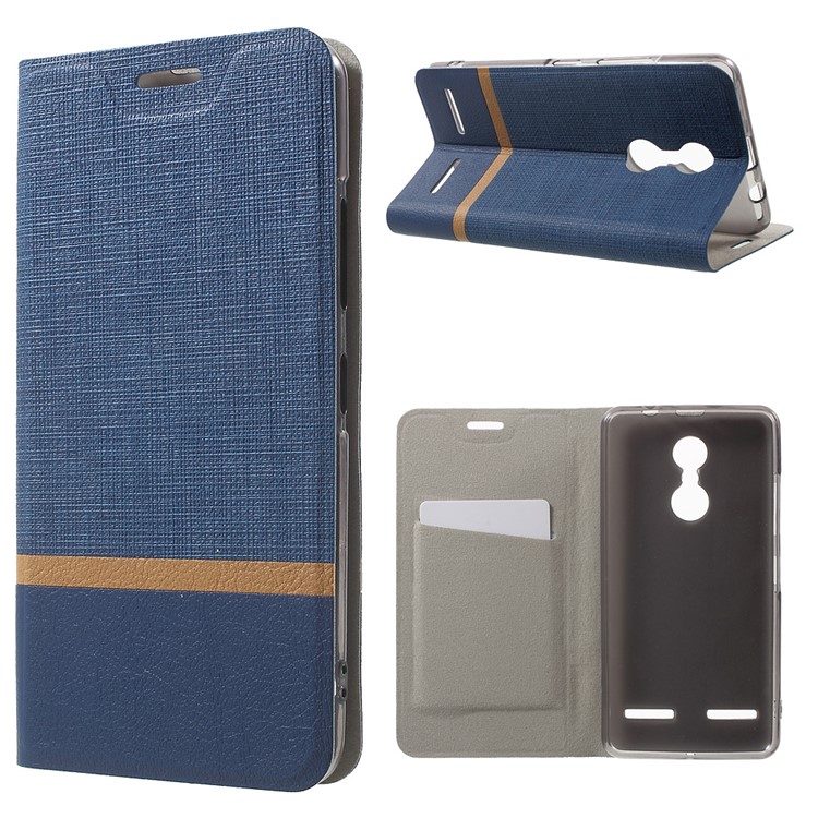 Cross Texture Leather Card Holder Phone Case for Lenovo K6 - Dark Blue-1