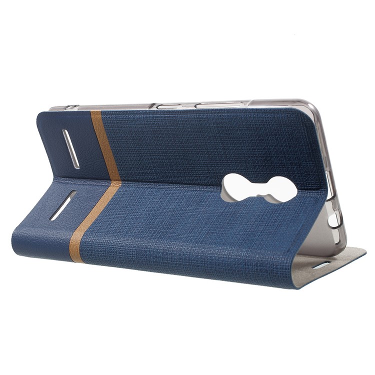 Cross Texture Leather Card Holder Phone Case for Lenovo K6 - Dark Blue-3