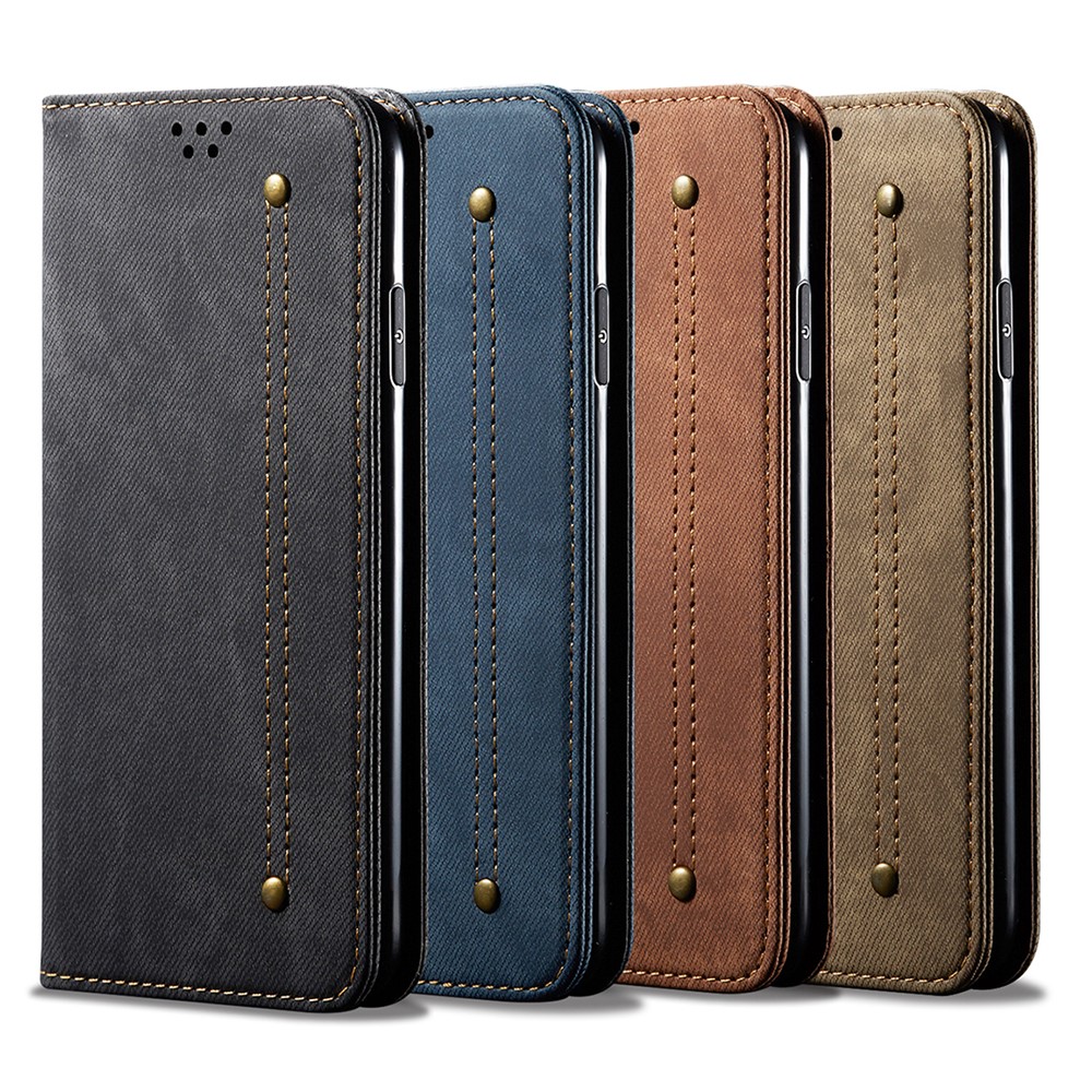 Jeans Cloth Texture Shock-resistant Flip Phone Cover Wallet Stand Leather Case for Motorola Moto G50 5G - Black-9