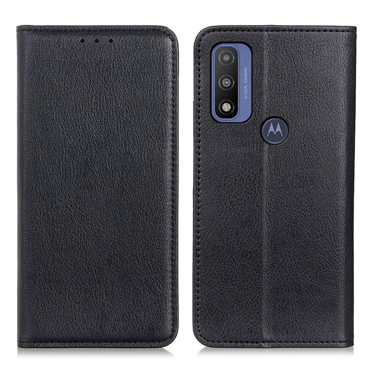 Litchi Texture Split Leather Wallet Stand Auto Closing Magnetic Shockproof Protective Case for Motorola G Pure - Black-1