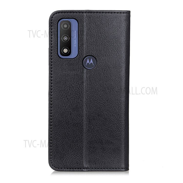 Litchi Texture Split Leather Wallet Stand Auto Closing Magnetic Shockproof Protective Case for Motorola G Pure - Black-3