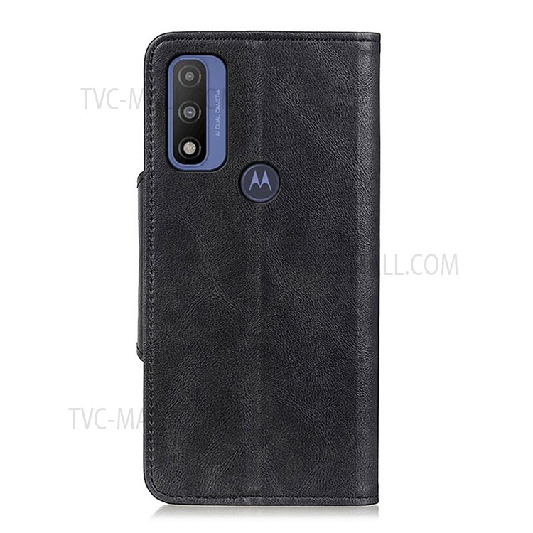 Full Protection Stand PU Leather Wallet Folio Flip Phone Cover with magnetic Brass Buckle for Motorola G Pure - Black-3