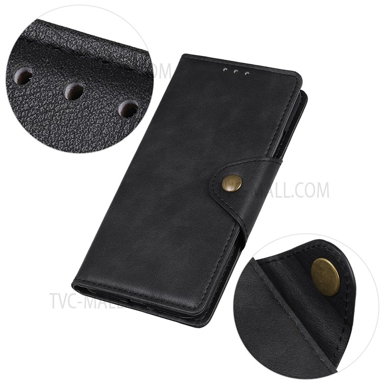 Full Protection Stand PU Leather Wallet Folio Flip Phone Cover with magnetic Brass Buckle for Motorola G Pure - Black-7