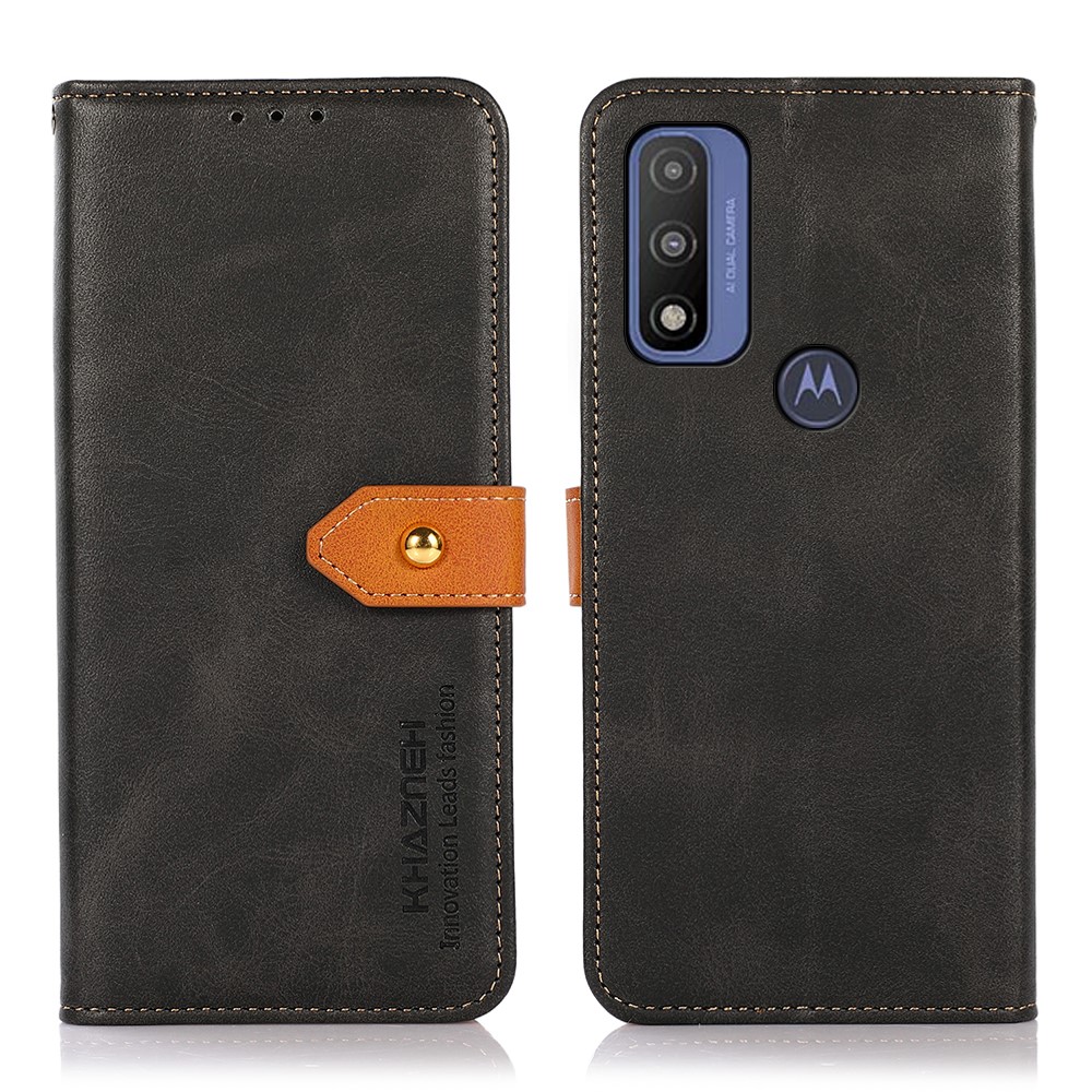 KHAZNEH PU Leather Flip Folio Stand Wallet Phone Case with Magnetic Golden Clasp for Motorola G Pure - Black-1