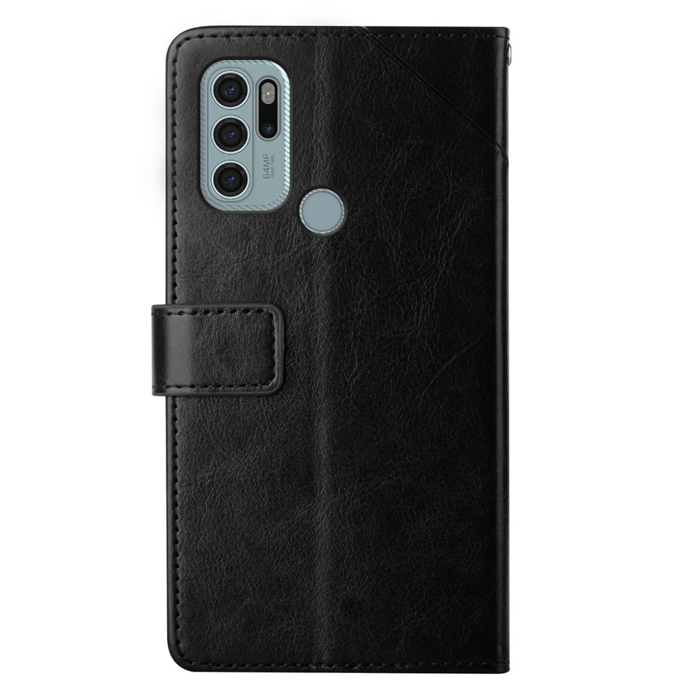 Imprinting Y-shaped Line Four Corner Buffer Stand Wallet Leather Case Shell for Motorola Moto G60S - Black-8