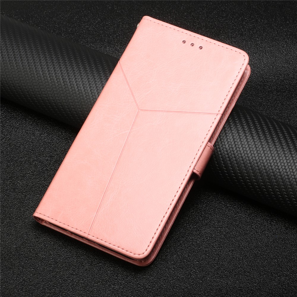 Imprinting Y-shaped Line Four Corner Buffer Stand Wallet Leather Case Shell for Motorola Moto G60S - Pink-10