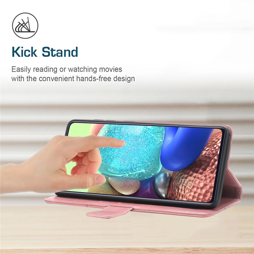 Imprinting Y-shaped Line Four Corner Buffer Stand Wallet Leather Case Shell for Motorola Moto G60S - Pink-2