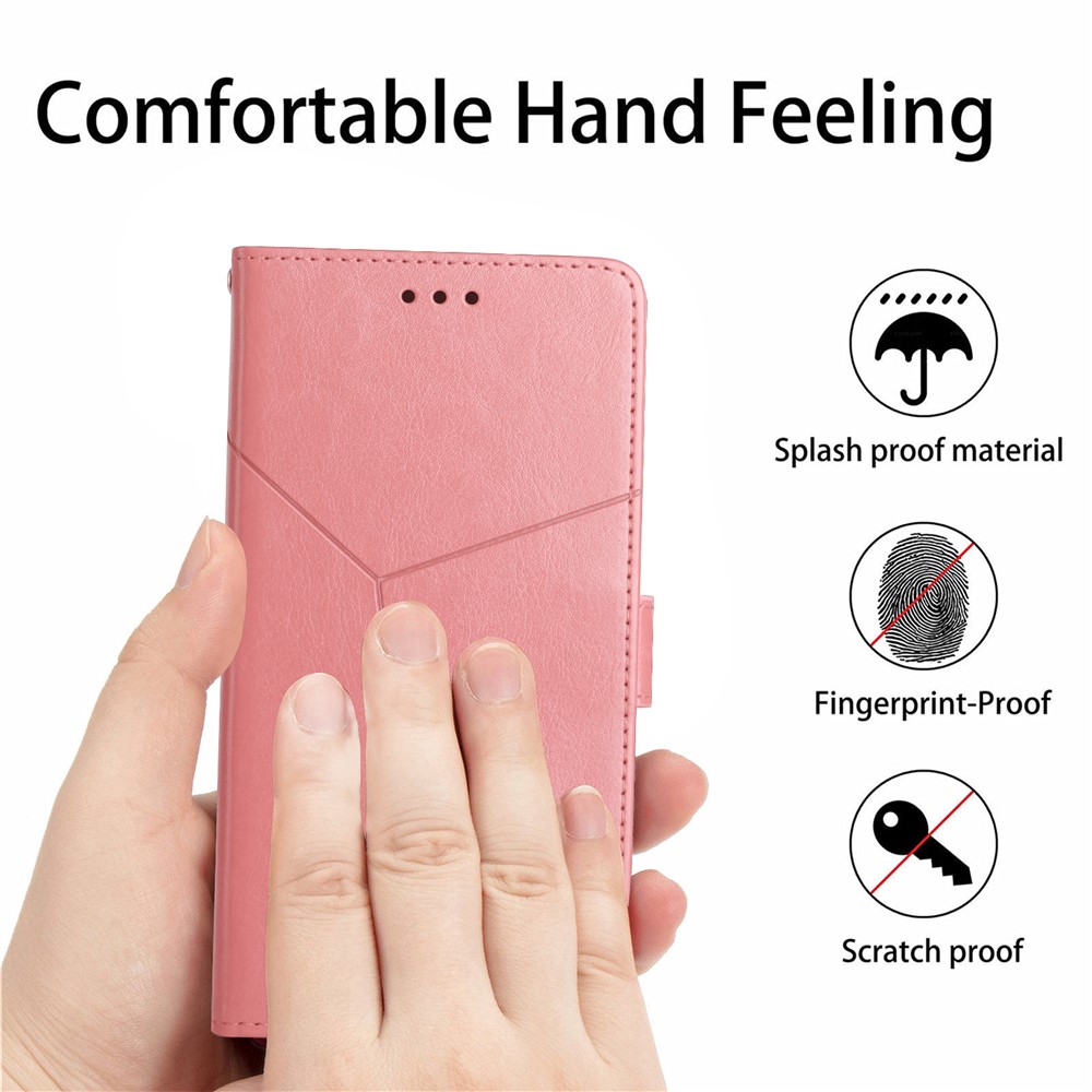 Imprinting Y-shaped Line Four Corner Buffer Stand Wallet Leather Case Shell for Motorola Moto G60S - Pink-6