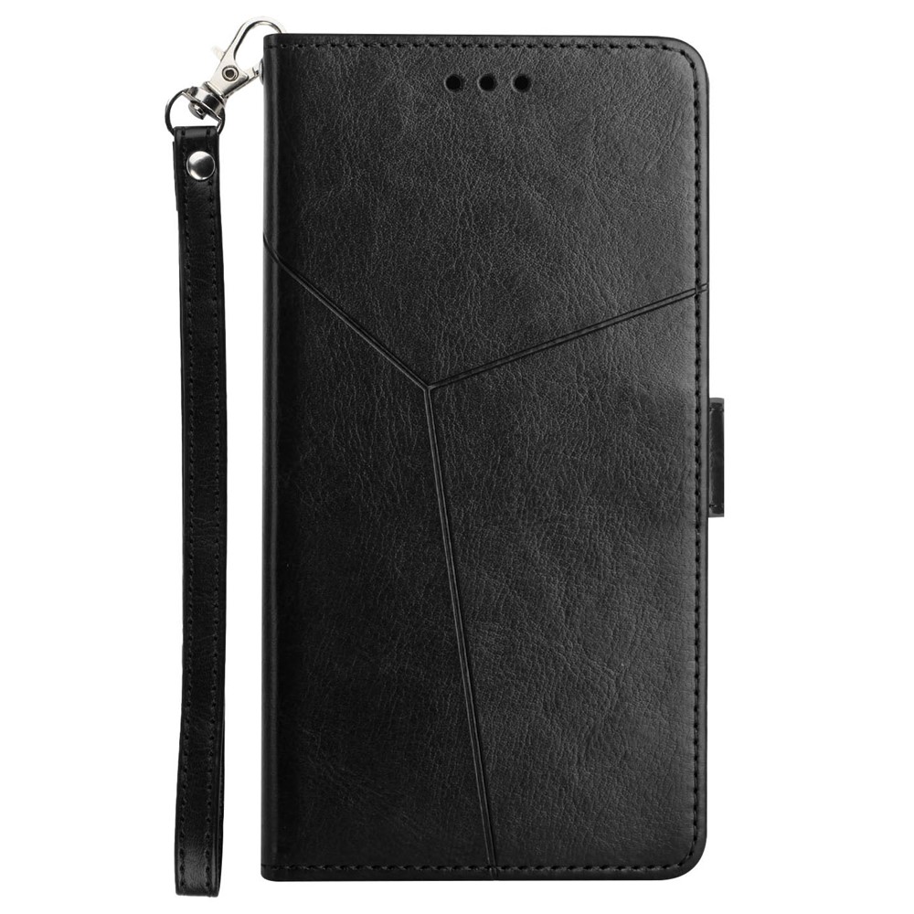 Imprinting Y-shaped Line Stand Wallet Leather Case Shell with Portable Hand Strap for Motorola Moto E7 Power - Black-8