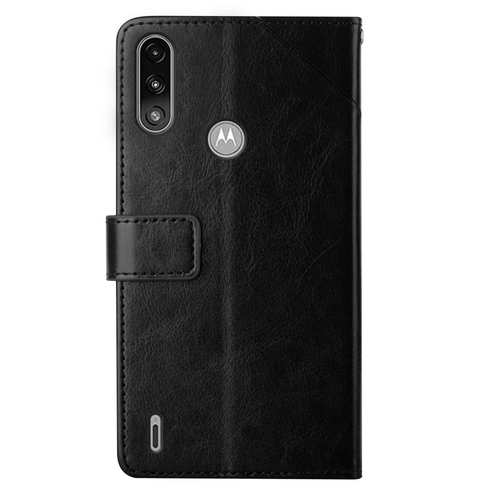 Imprinting Y-shaped Line Stand Wallet Leather Case Shell with Portable Hand Strap for Motorola Moto E7 Power - Black-9