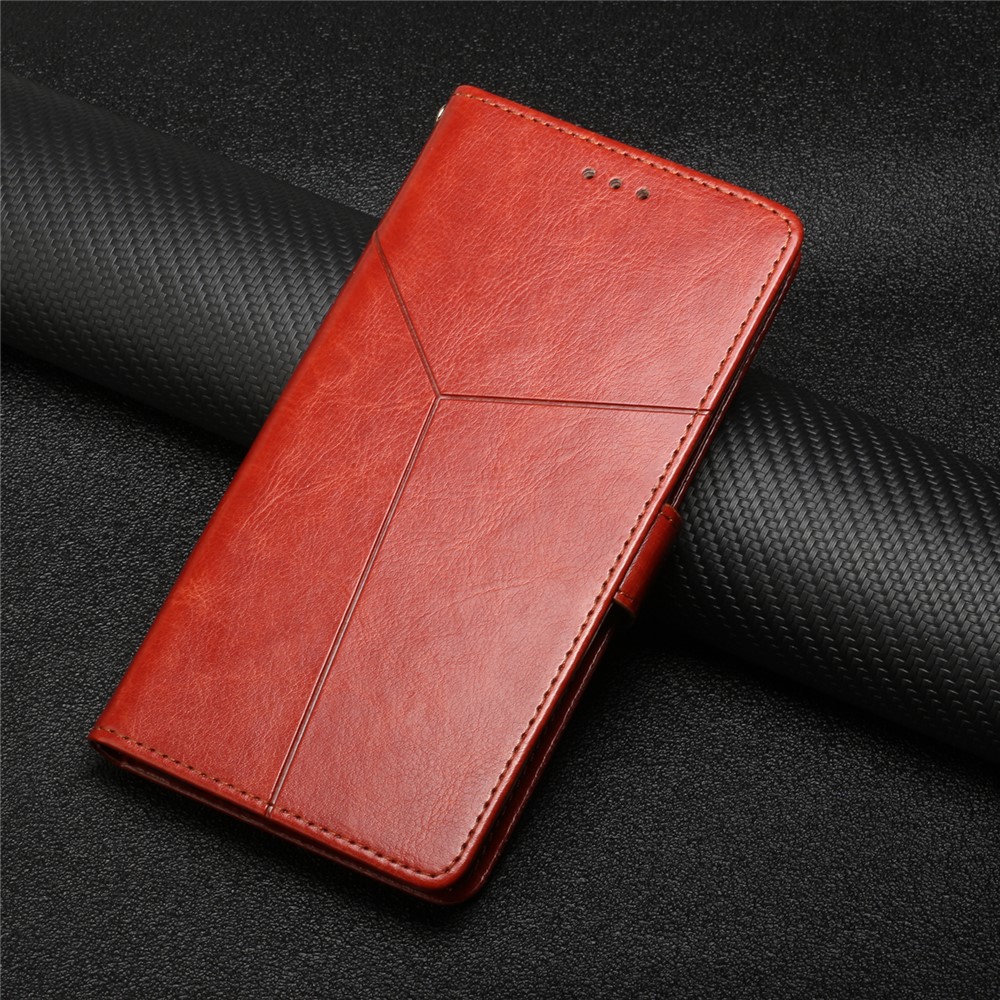 Imprinting Y-shaped Line Stand Wallet Leather Case Shell with Portable Hand Strap for Motorola Moto E7 Power - Wine Red-10