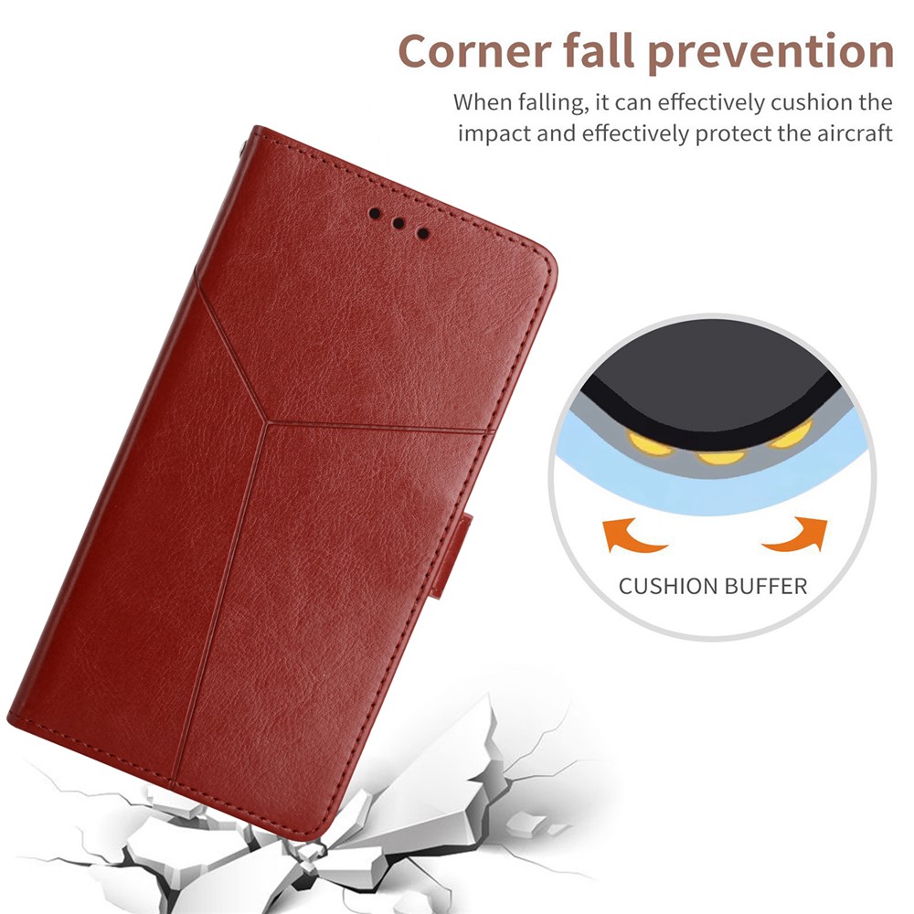 Imprinting Y-shaped Line Stand Wallet Leather Case Shell with Portable Hand Strap for Motorola Moto E7 Power - Wine Red-5