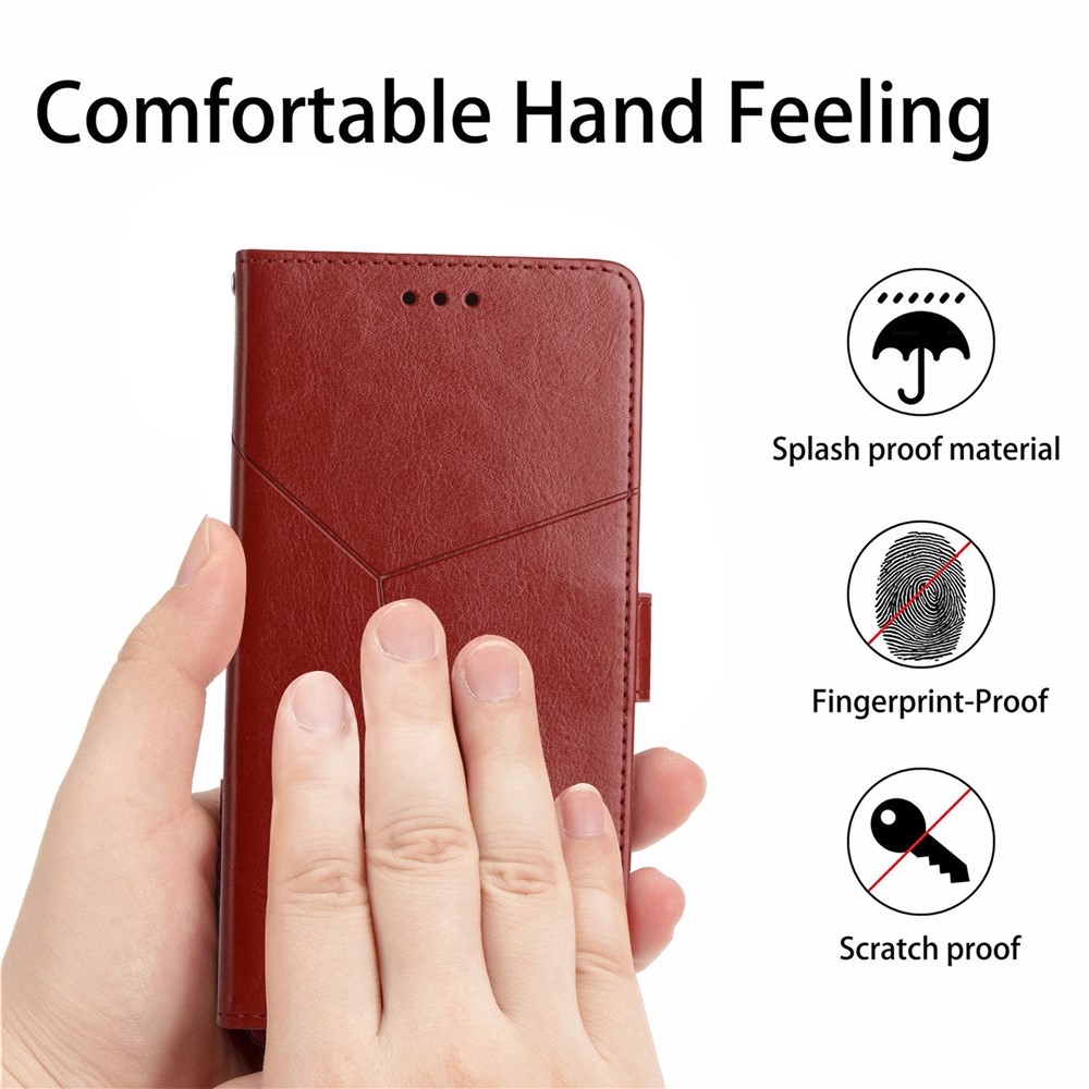 Imprinting Y-shaped Line Stand Wallet Leather Case Shell with Portable Hand Strap for Motorola Moto E7 Power - Wine Red-6