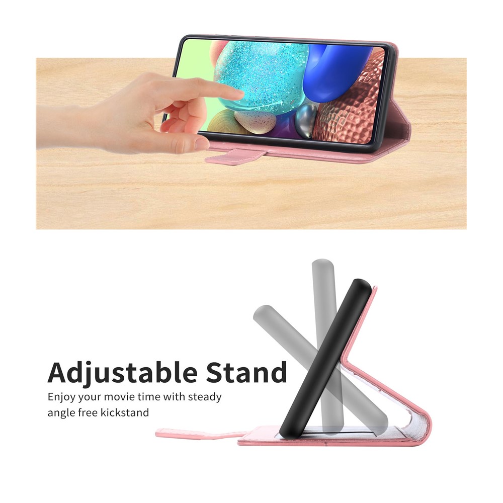 Imprinting Y-shaped Line Stand Wallet Leather Case Shell with Portable Hand Strap for Motorola Moto E7 Power - Pink-3