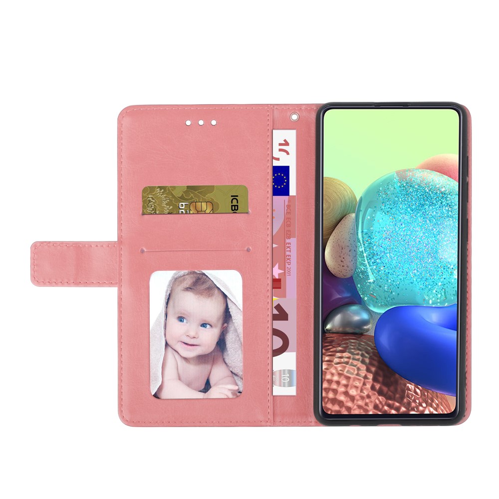 Imprinting Y-shaped Line Stand Wallet Leather Case Shell with Portable Hand Strap for Motorola Moto E7 Power - Pink-4
