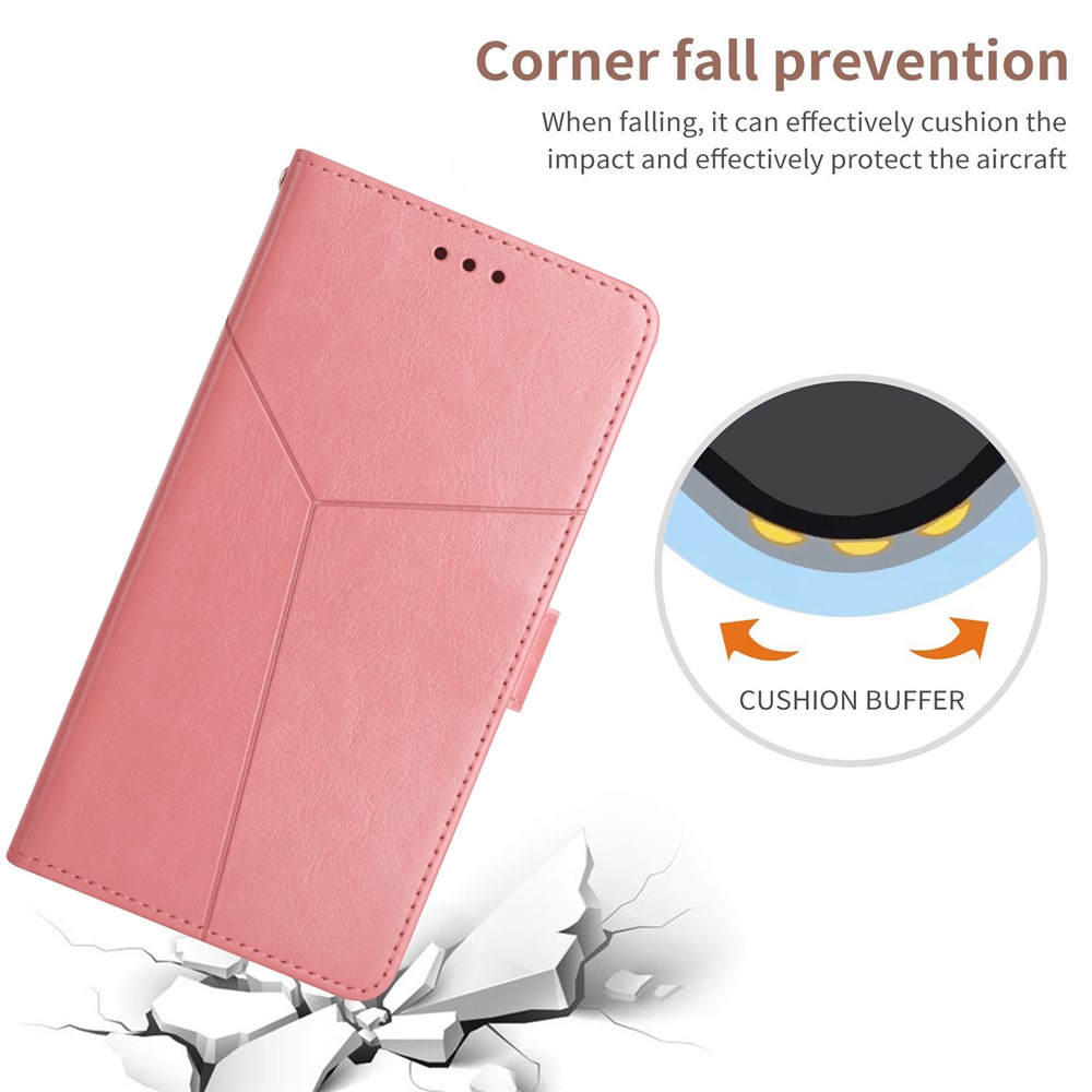 Imprinting Y-shaped Line Stand Wallet Leather Case Shell with Portable Hand Strap for Motorola Moto E7 Power - Pink-5