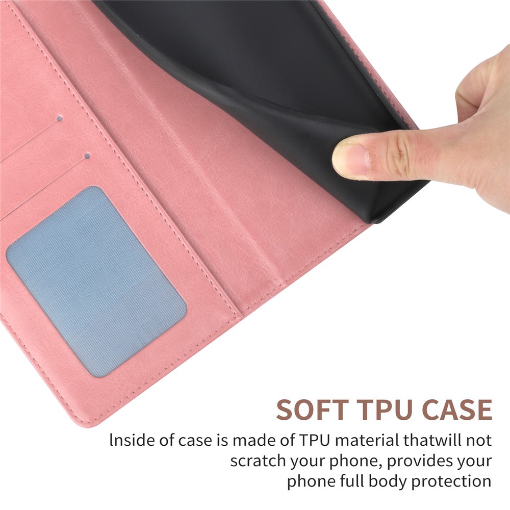 Imprinting Y-shaped Line Stand Wallet Leather Case Shell with Portable Hand Strap for Motorola Moto E7 Power - Pink-7