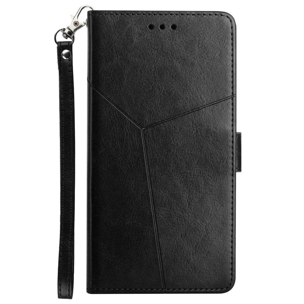 Cushion Buffer Imprinting Y-shaped Line Stand Wallet Leather Case Shell for Motorola Moto G50 - Black-8