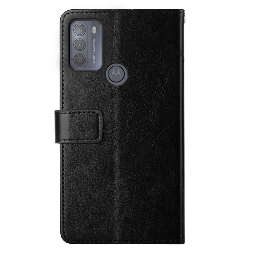Cushion Buffer Imprinting Y-shaped Line Stand Wallet Leather Case Shell for Motorola Moto G50 - Black-9